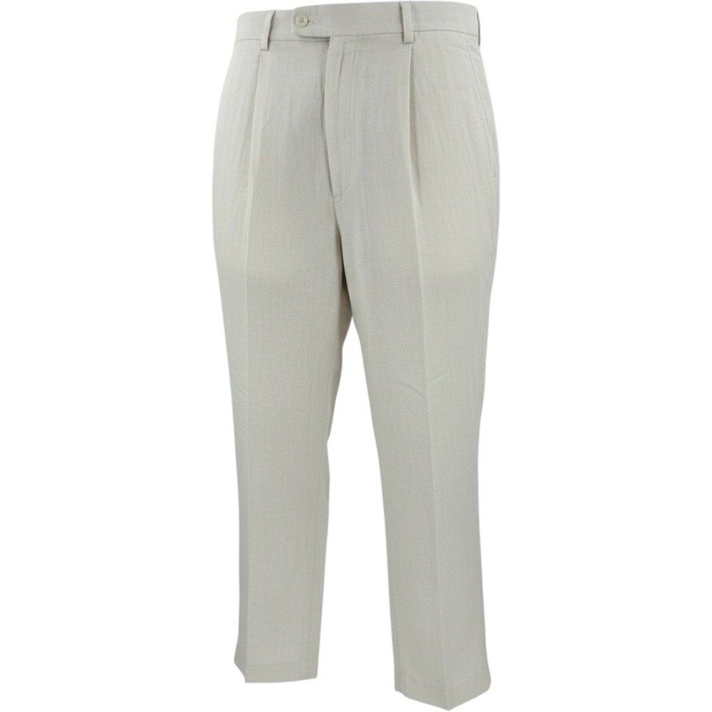 Cubavera Mens Pleated Linen Blend Herringbone Dress Pants Off White 35x30